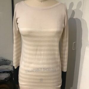 M. Patmos Sweater, NWOT Boatneck. Beige and Alabaster Stripe.